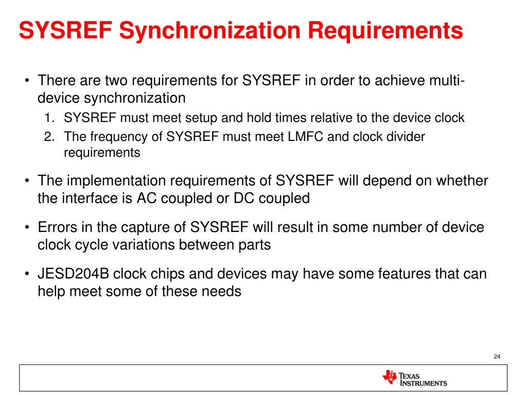 sysref synchronization requirements