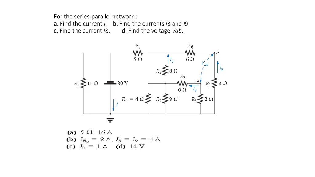 for the series parallel network a a find