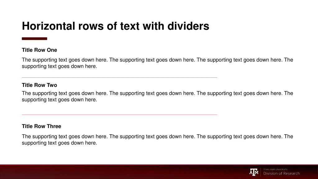 horizontal rows of text with dividers