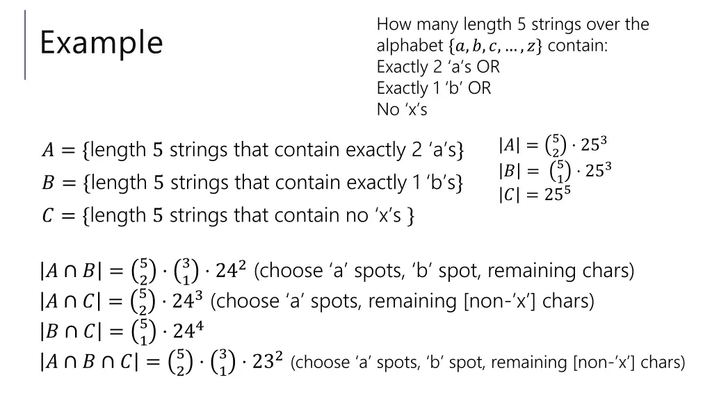 how many length 5 strings over the alphabet 1