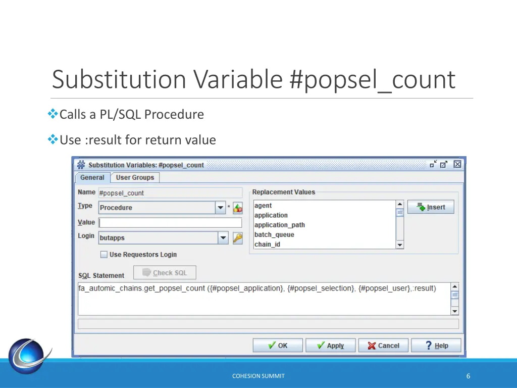 substitution variable popsel count