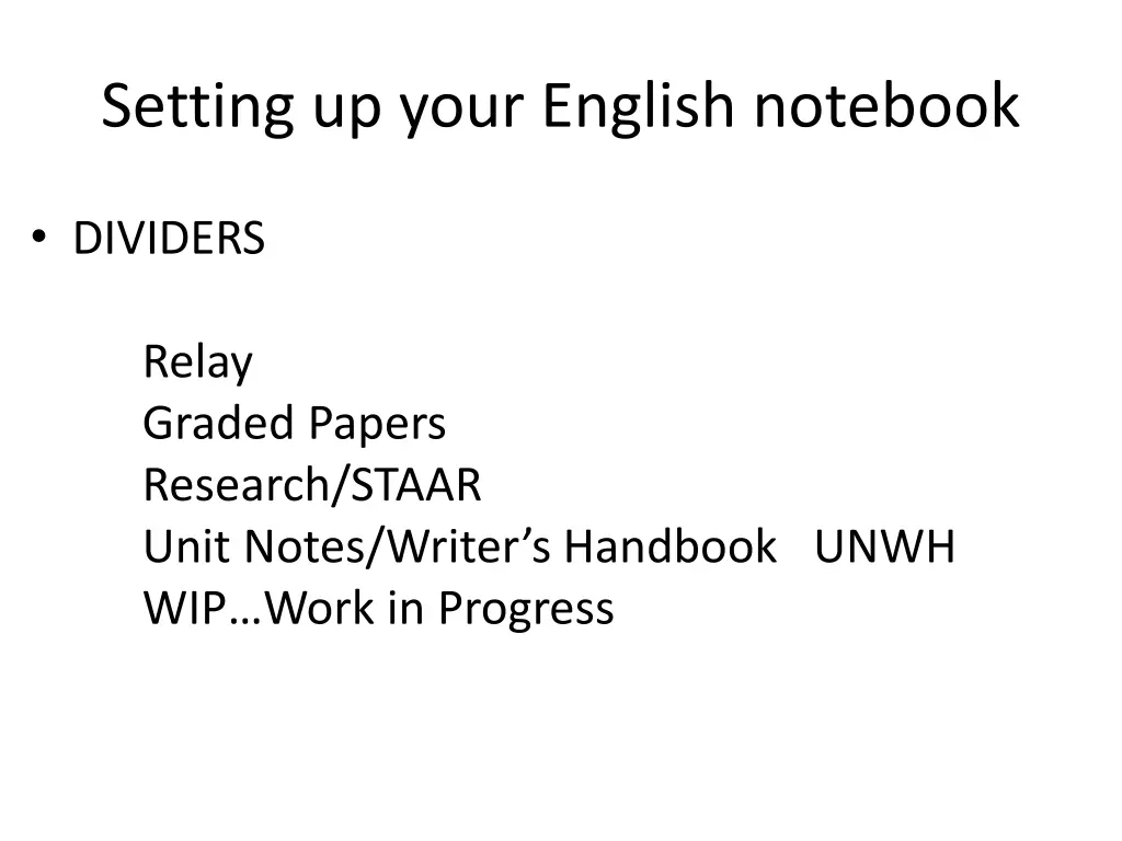 setting up your english notebook