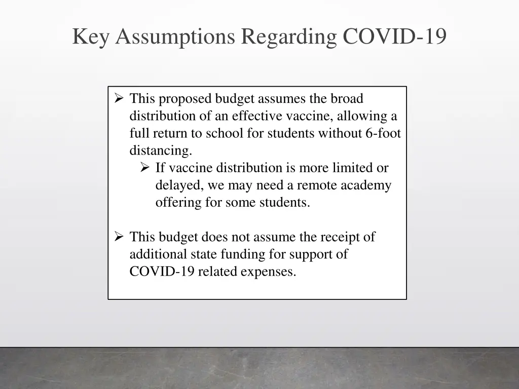 key assumptions regarding covid 19