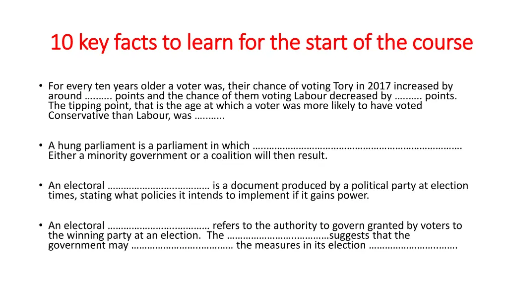 10 key facts to learn for the start of the course 3