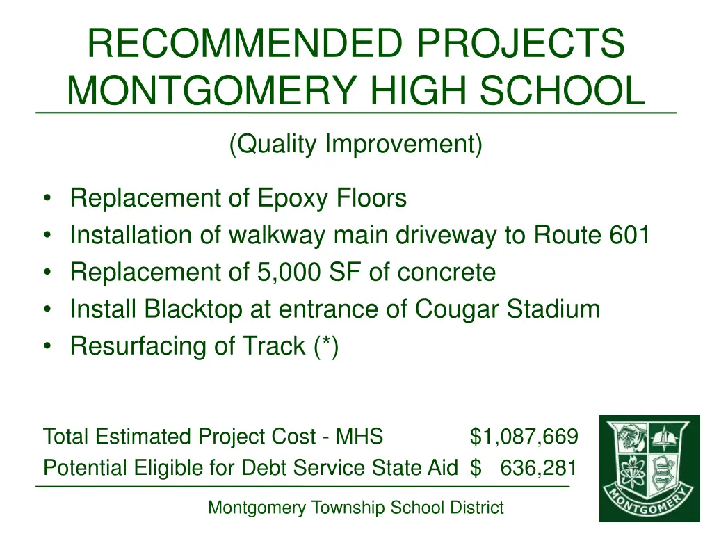 recommended projects montgomery high school