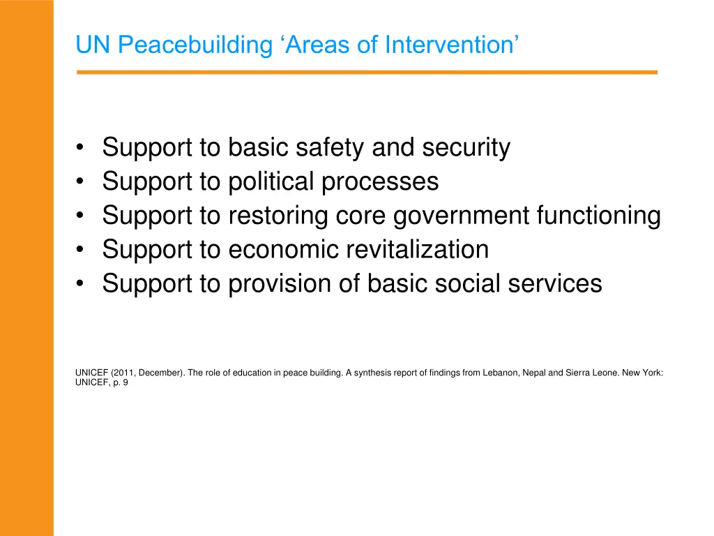 un peacebuilding areas of intervention