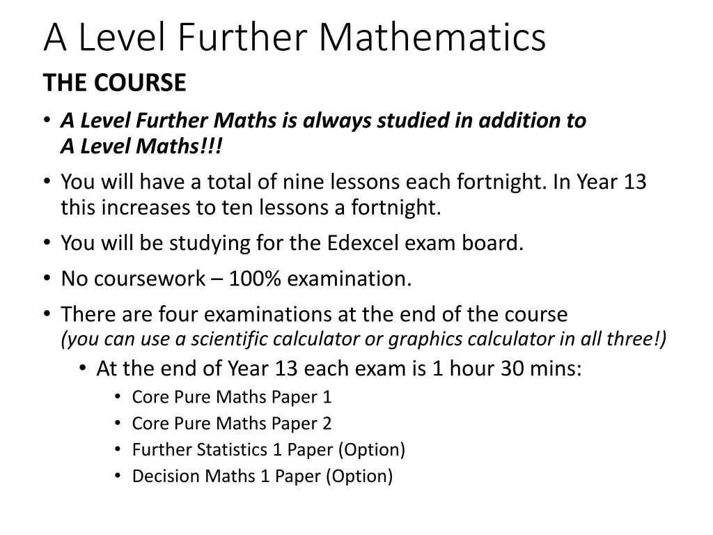 a level further mathematics the course a level