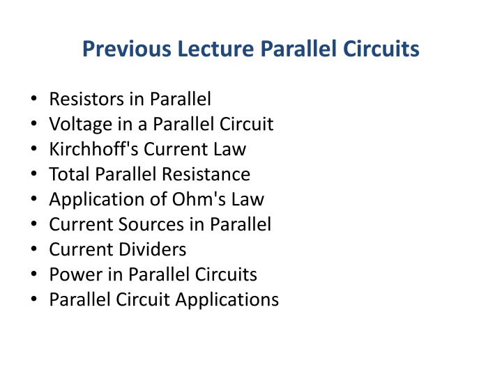 previous lecture parallel circuits