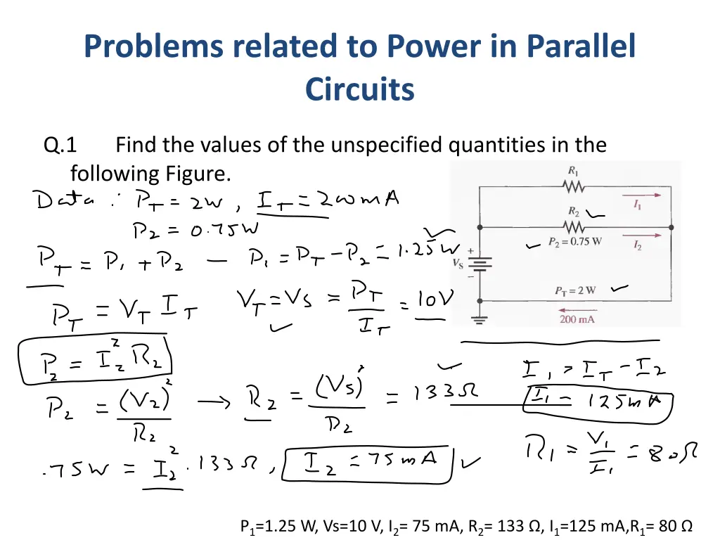 problems related to power in parallel circuits