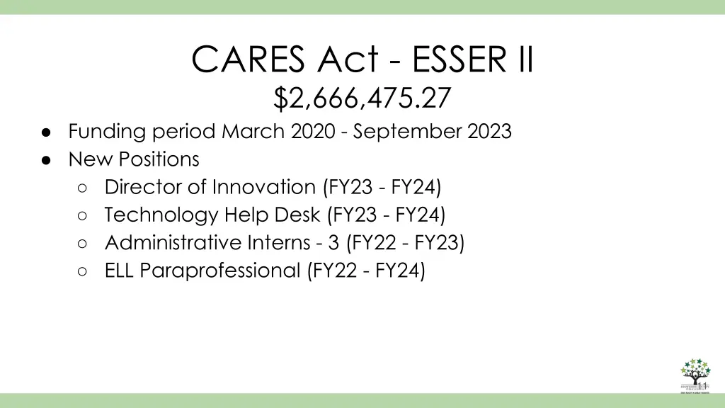 cares act esser ii 2 666 475 27 funding period