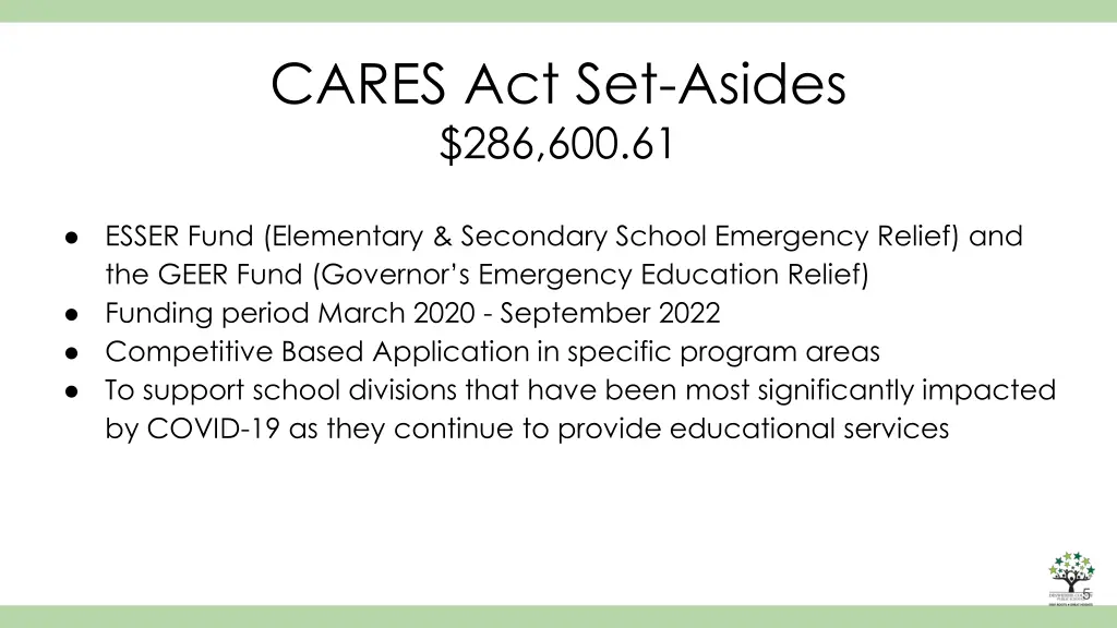 cares act set asides 286 600 61