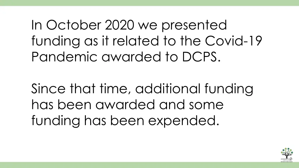 in october 2020 we presented funding