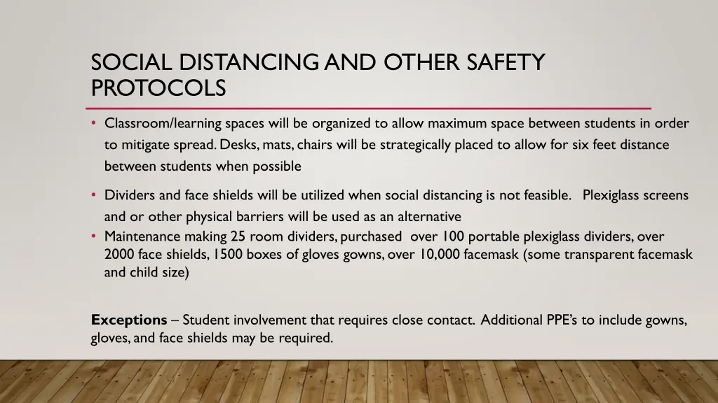 social distancing and other safety protocols