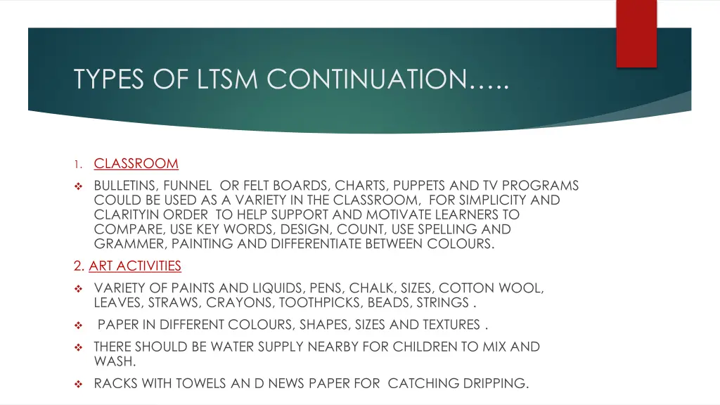 types of ltsm continuation