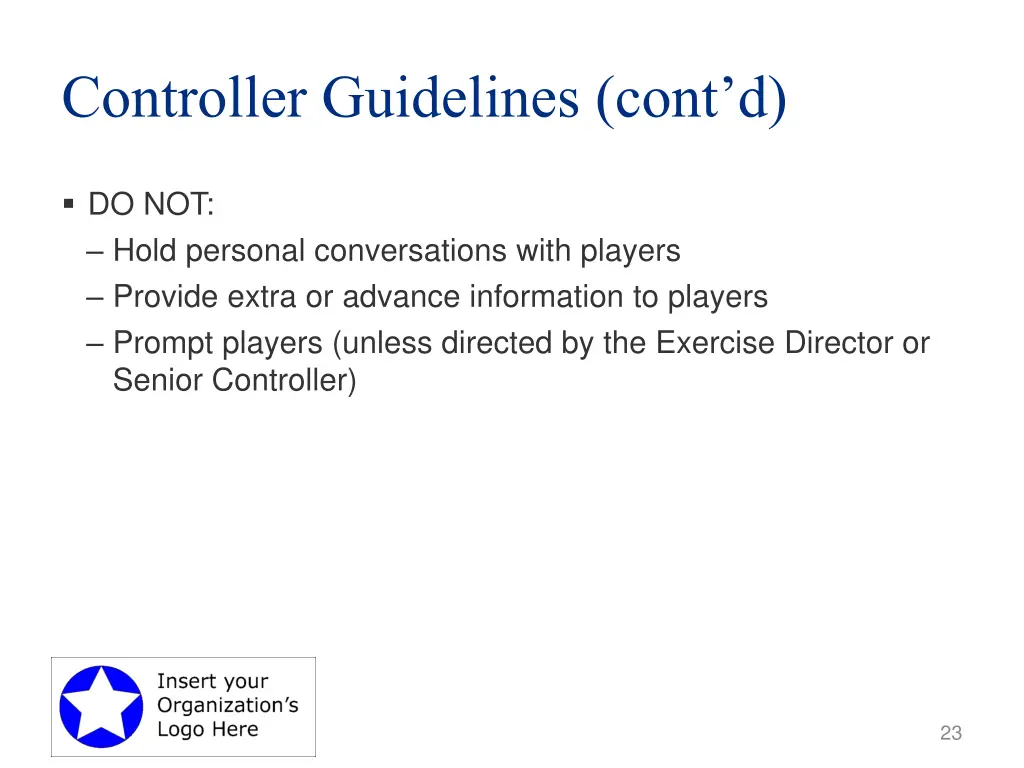 controller guidelines cont d