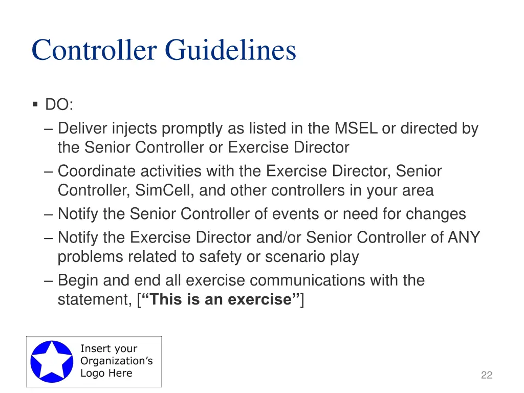 controller guidelines