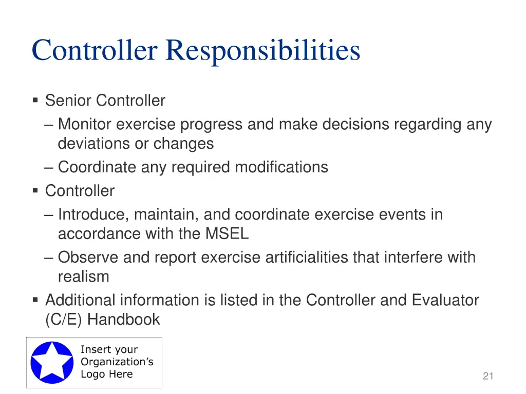 controller responsibilities