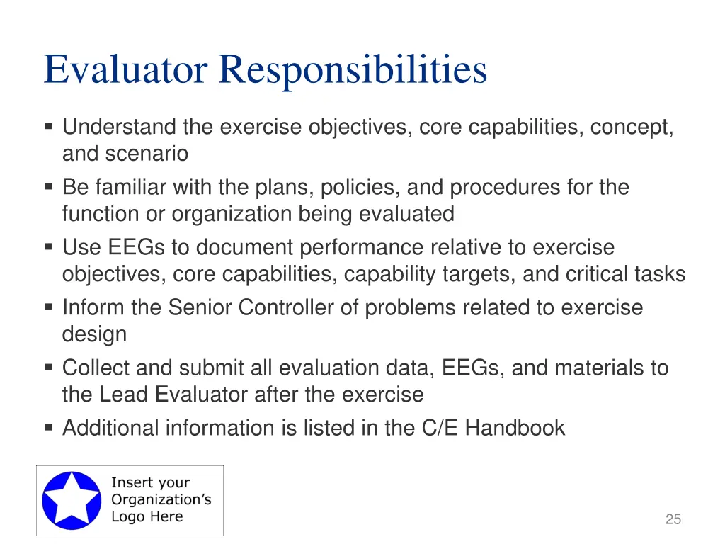 evaluator responsibilities