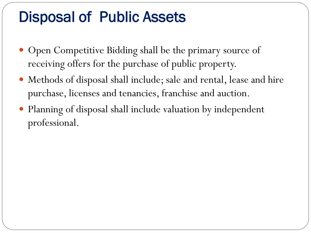 disposal of public assets disposal of public