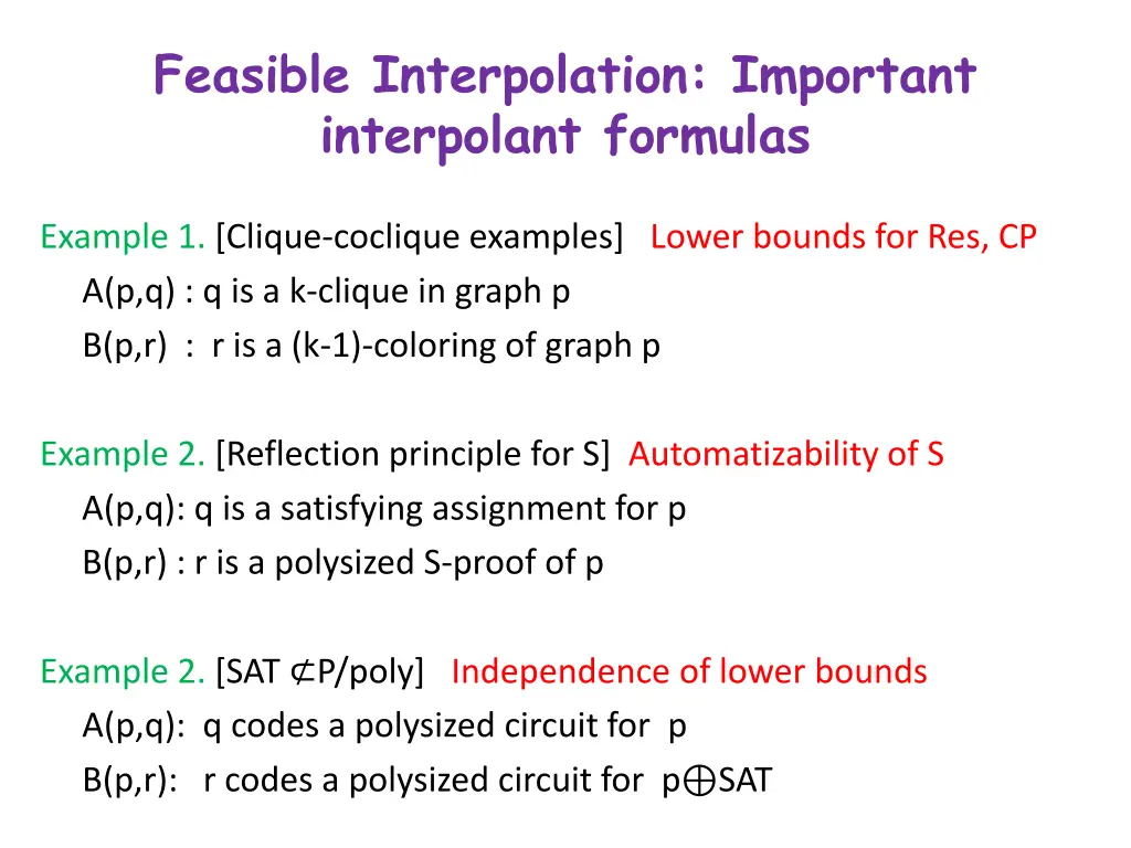 feasible interpolation important interpolant