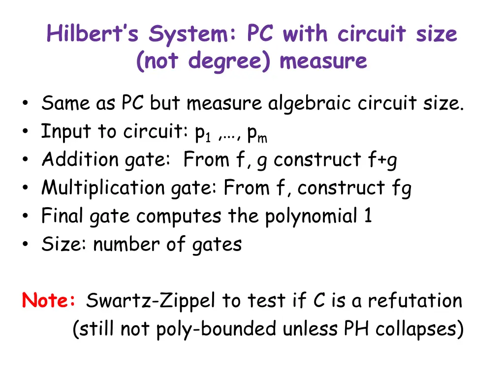 hilbert s system pc with circuit size not degree