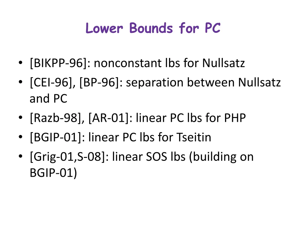 lower bounds for pc