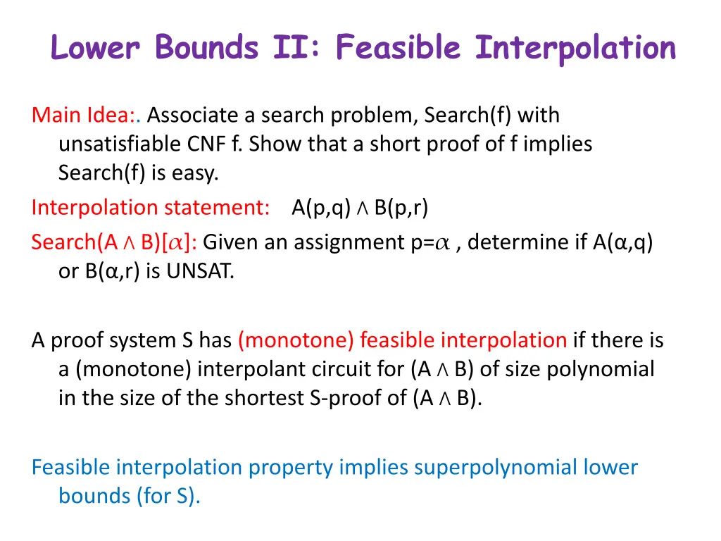 lower bounds ii feasible interpolation