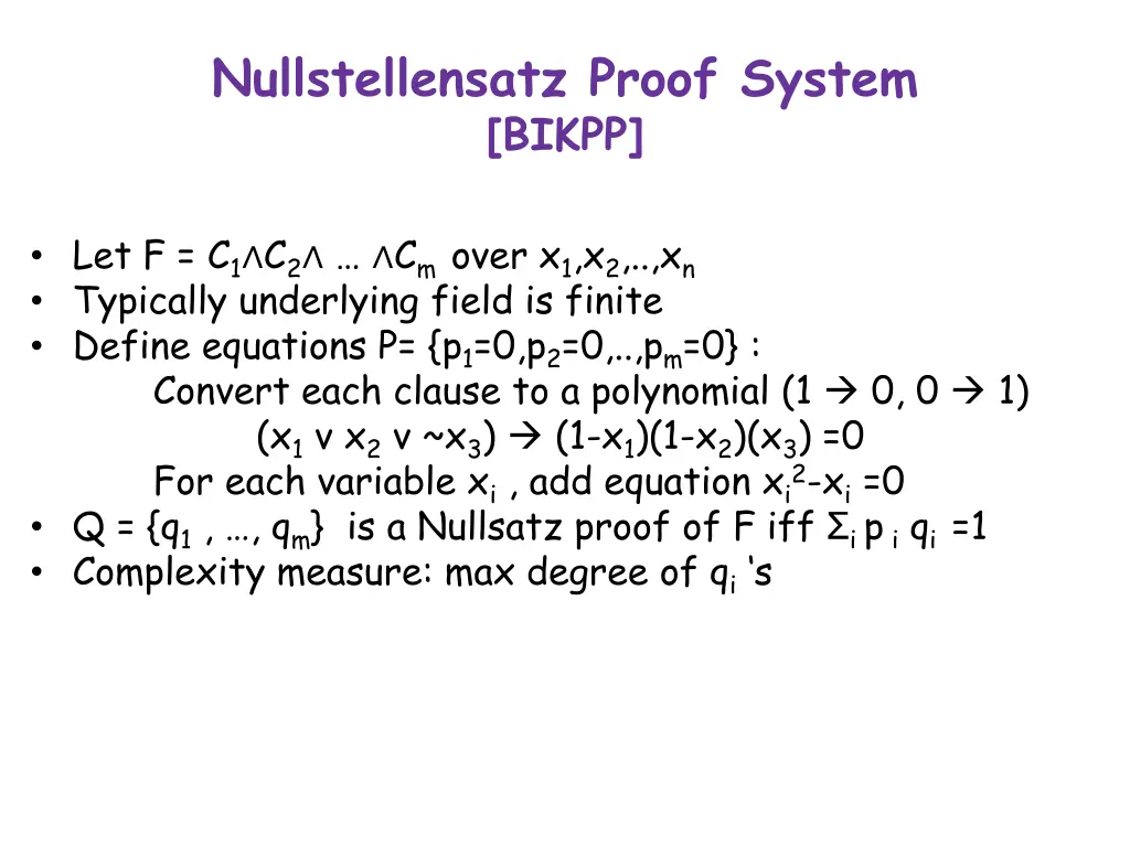 nullstellensatz proof system bikpp