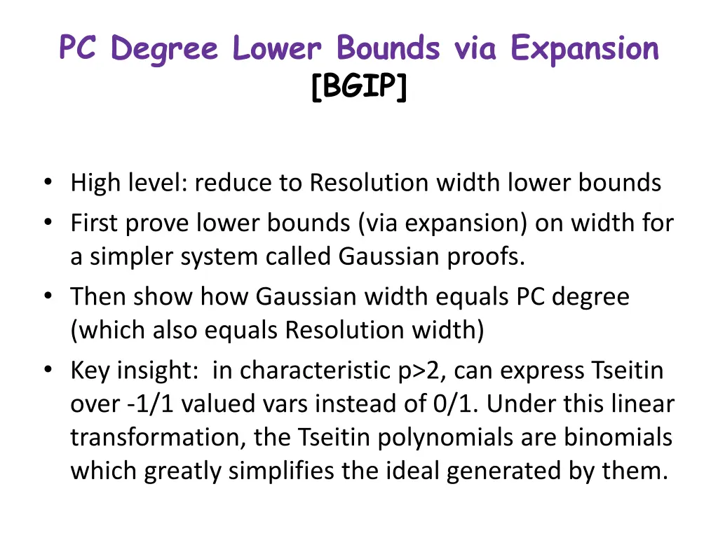 pc degree lower bounds via expansion bgip