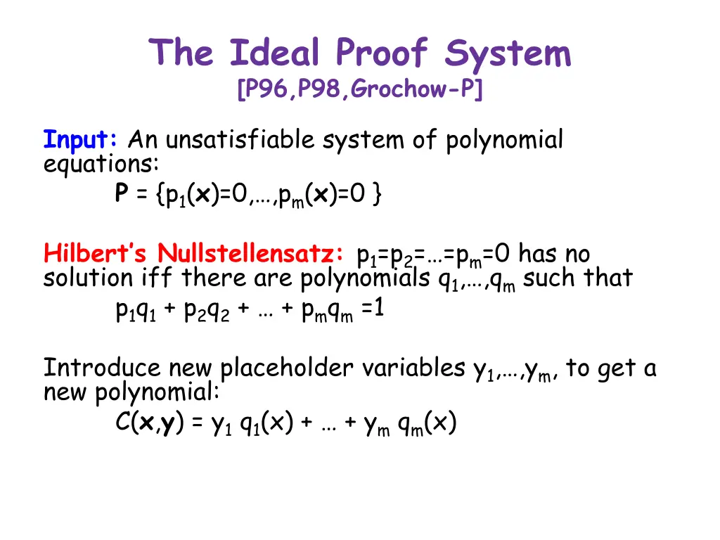 the ideal proof system p96 p98 grochow p