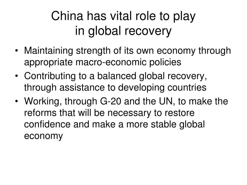 china has vital role to play in global recovery