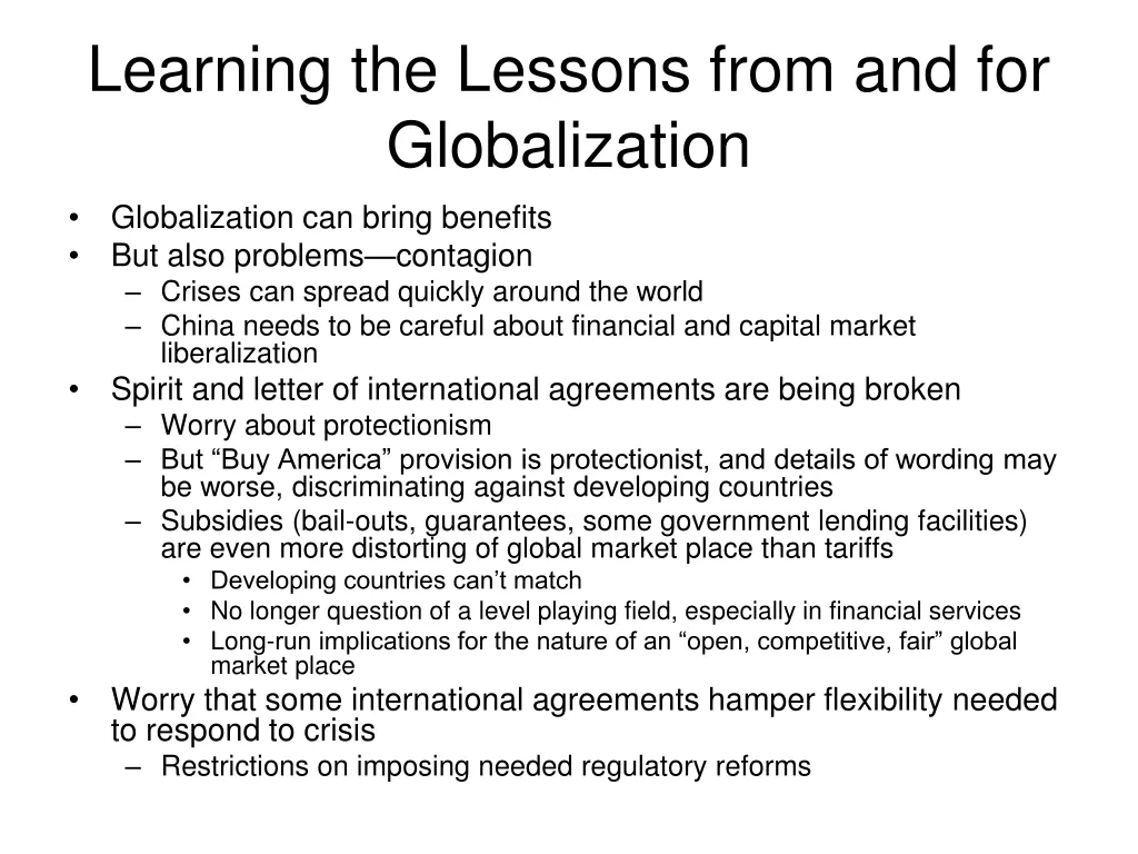 learning the lessons from and for globalization