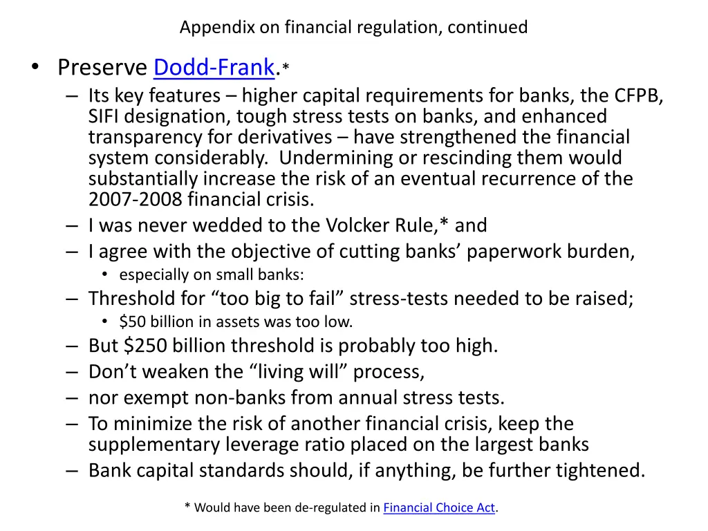 appendix on financial regulation continued