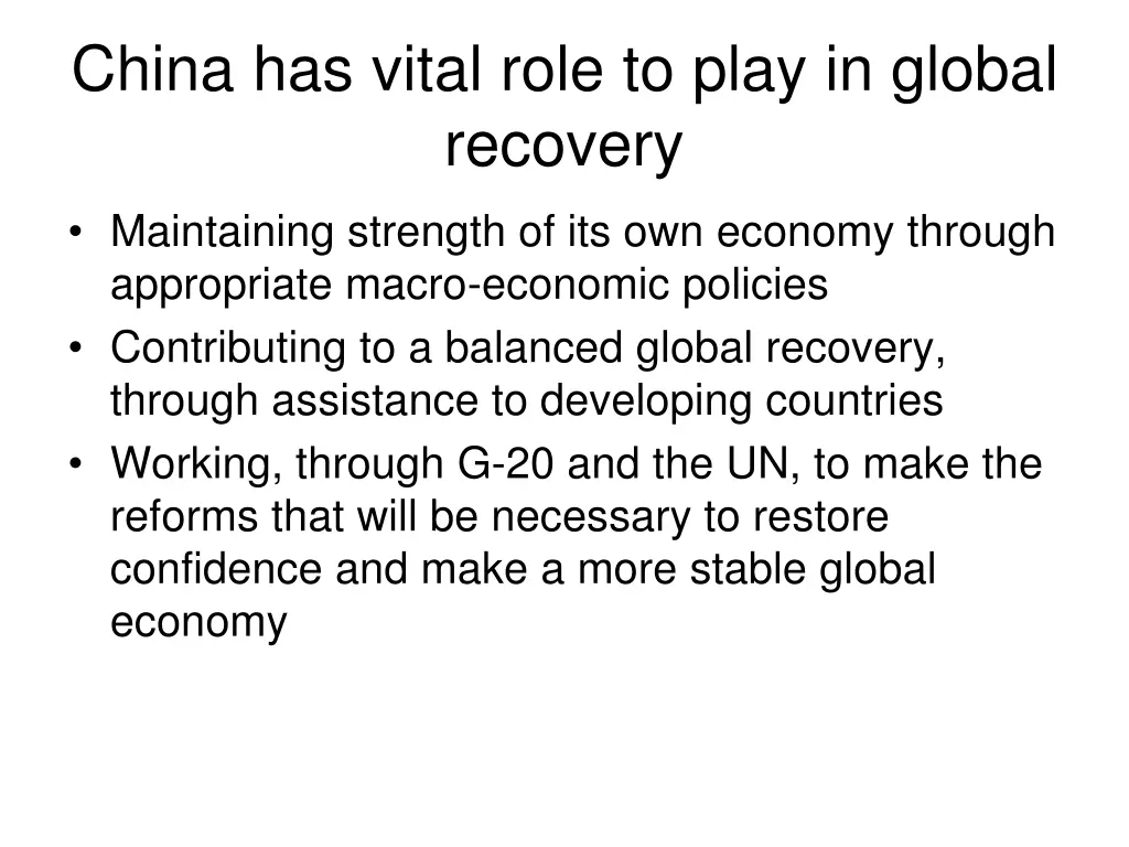 china has vital role to play in global recovery