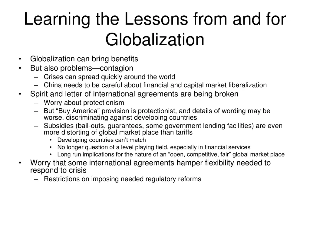 learning the lessons from and for globalization