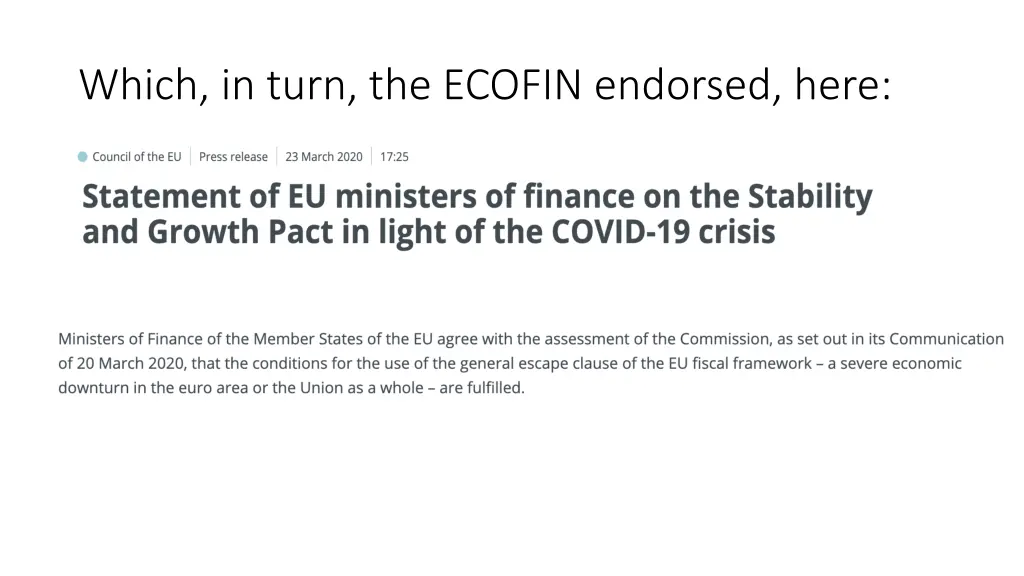 which in turn the ecofin endorsed here