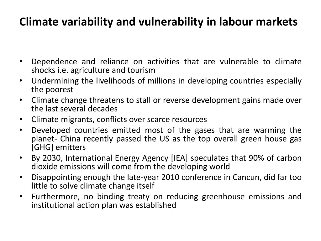 climate variability and vulnerability in labour