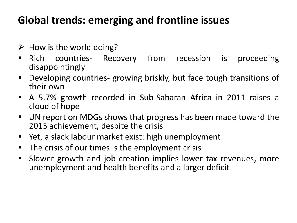 global trends emerging and frontline issues