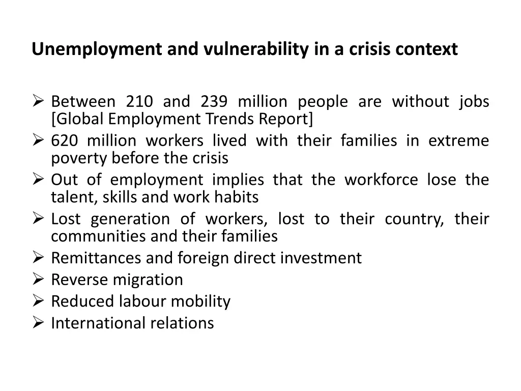 unemployment and vulnerability in a crisis context