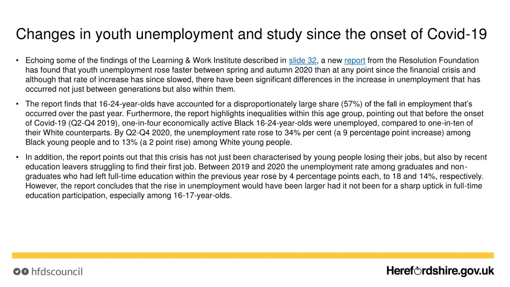 changes in youth unemployment and study since