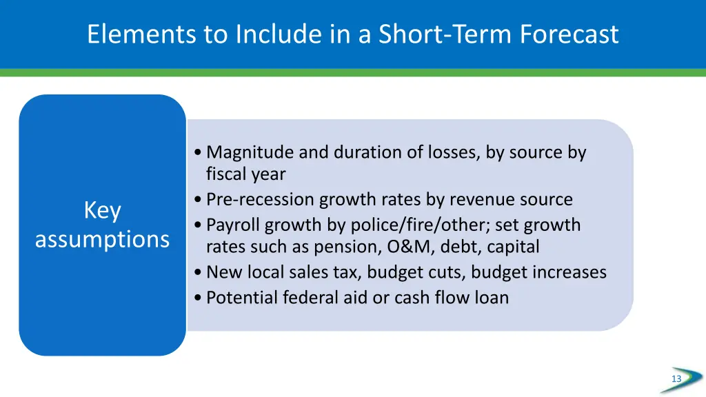 elements to include in a short term forecast 1