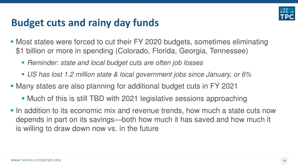 budget cuts and rainy day funds