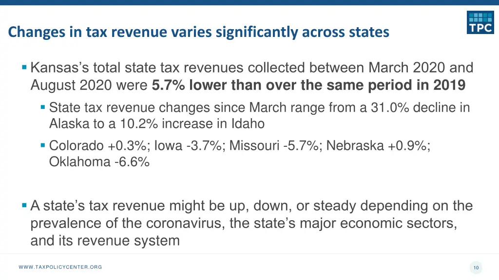 changes in tax revenue varies significantly