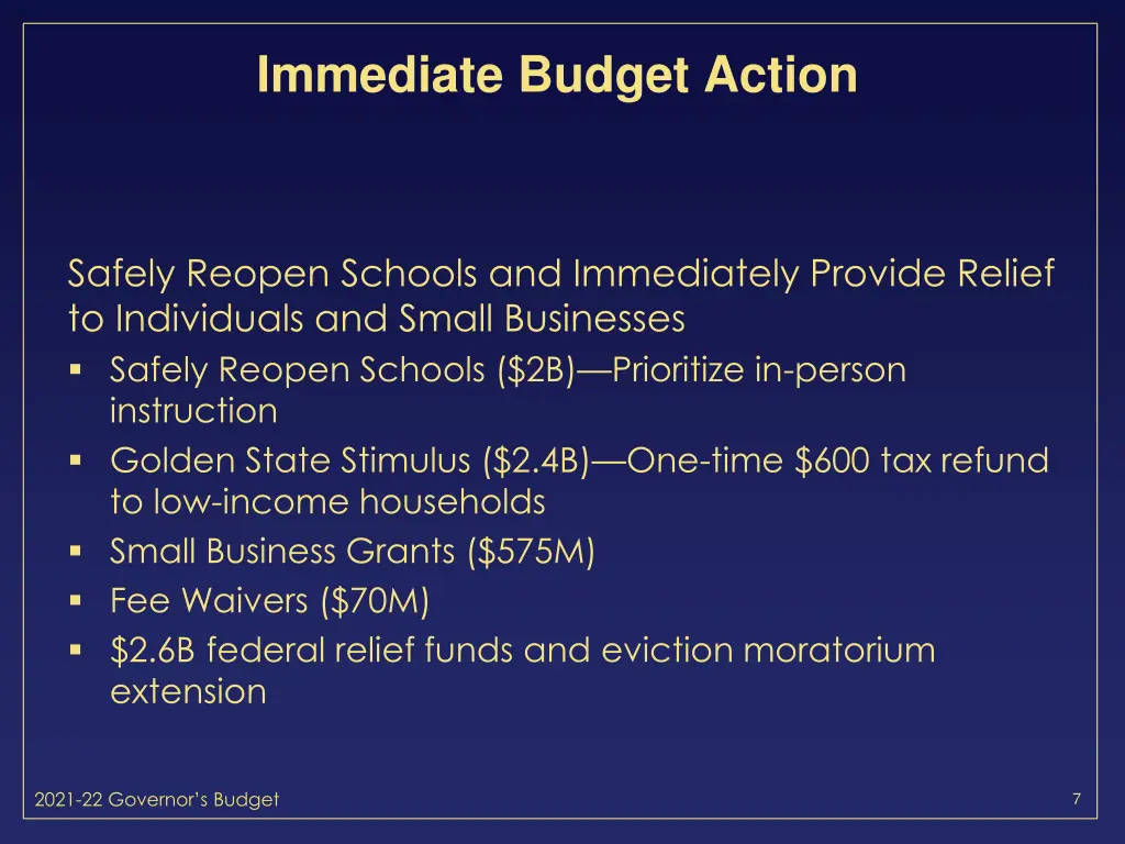 immediate budget action