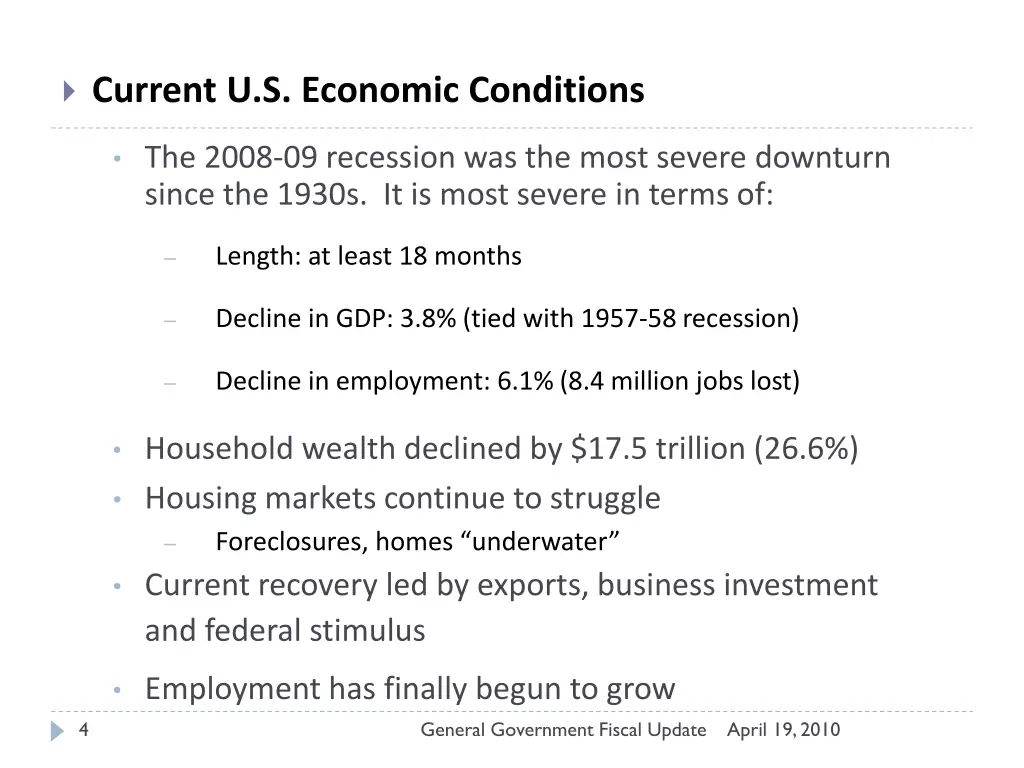 current u s economic conditions