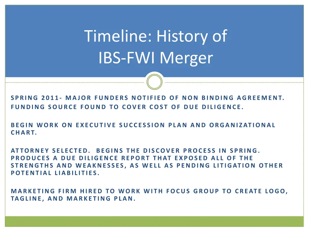 timeline history of ibs fwi merger 4