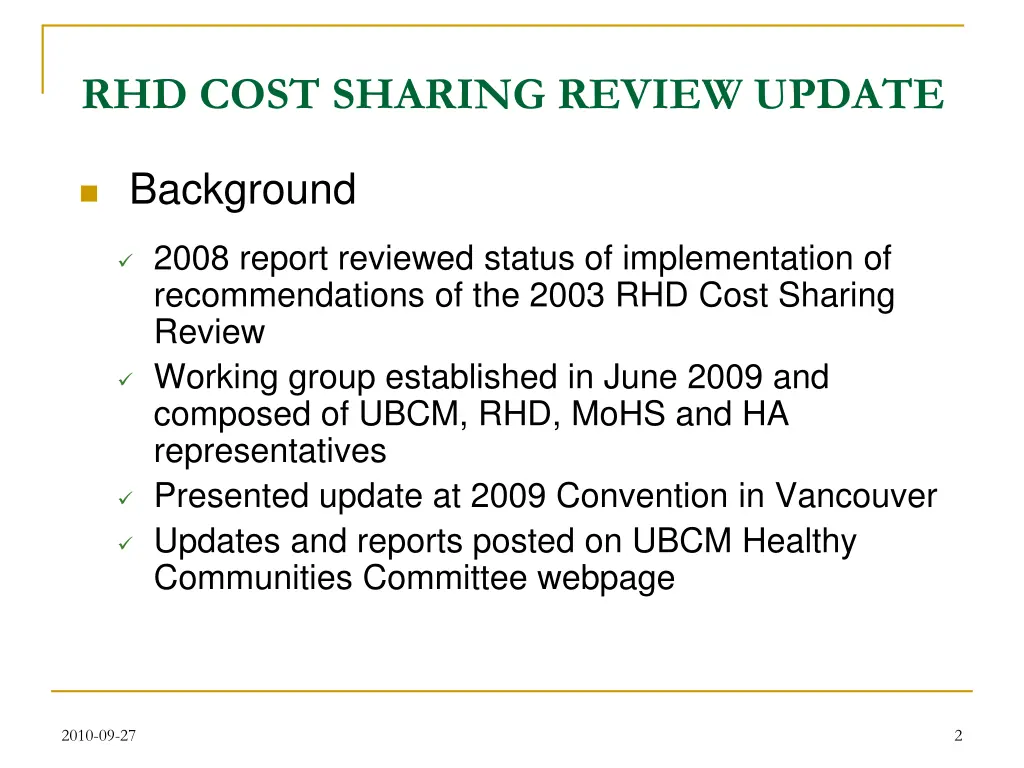 rhd cost sharing review update