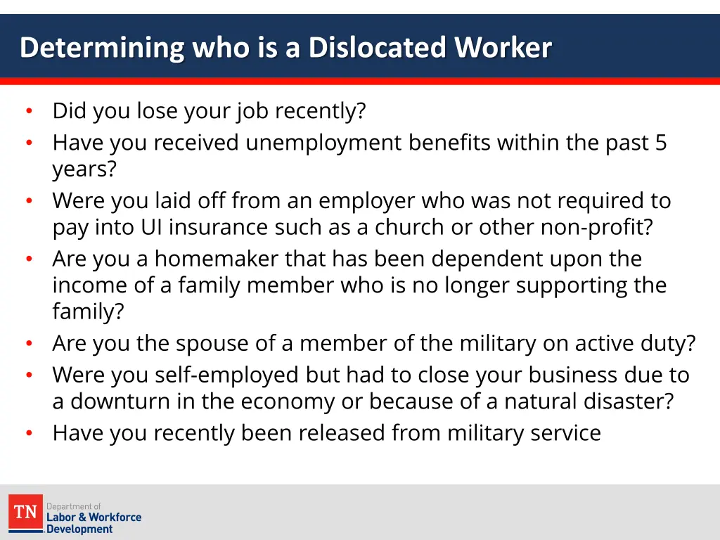 determining who is a dislocated worker