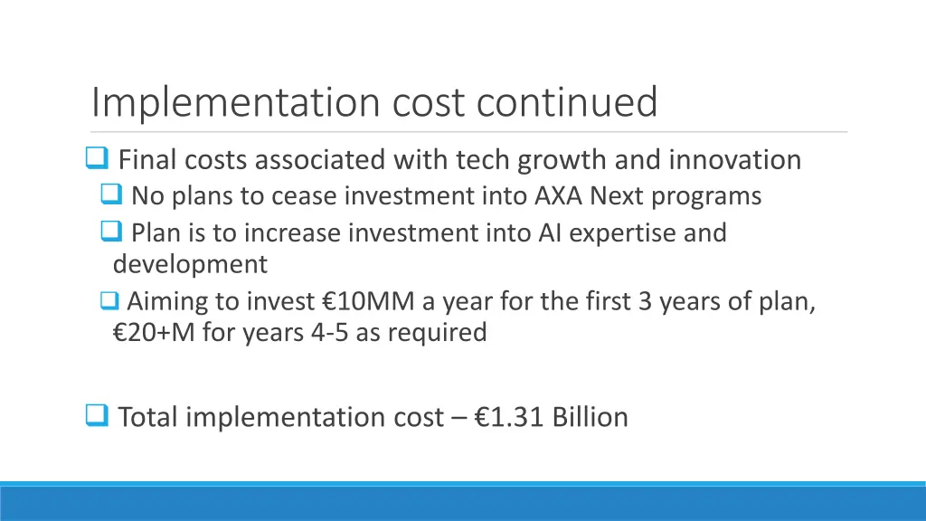 implementation cost continued final costs