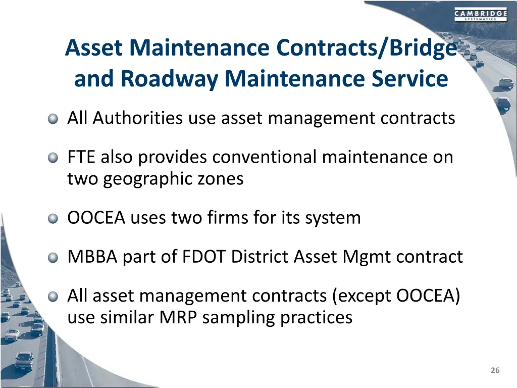 asset maintenance contracts bridge and roadway